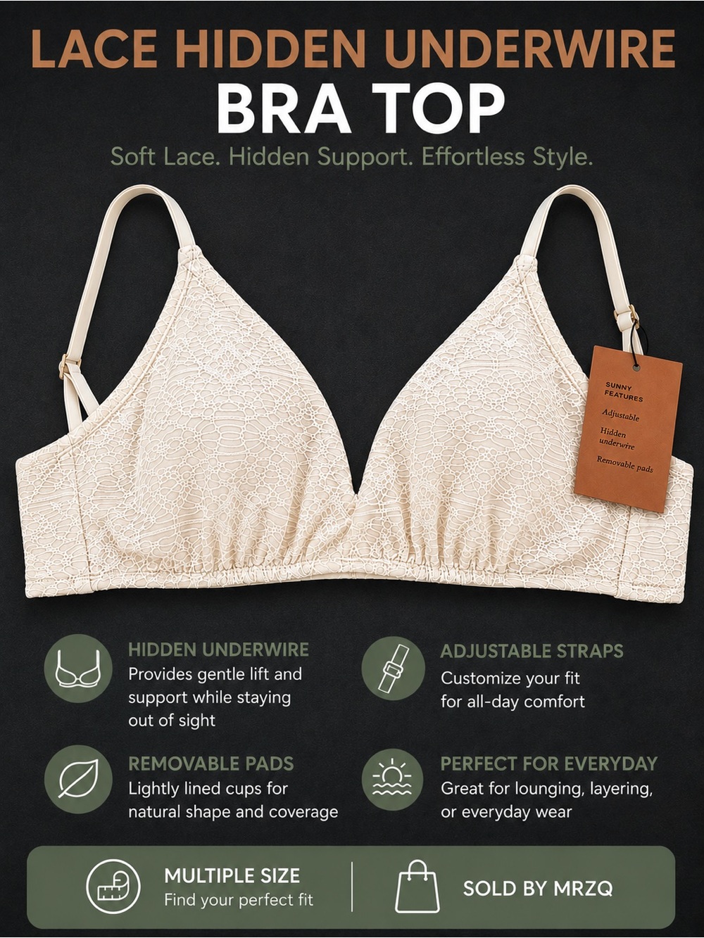 Swim Bra Top Shade & Shore Lace Wireless Bikini Top in Cream